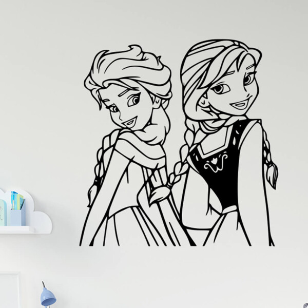 Veselá Stena Samolepka Ľadové kráľovstvo Elsa a Anna Farba: černá, Veľkosť: 60 x 62 cm