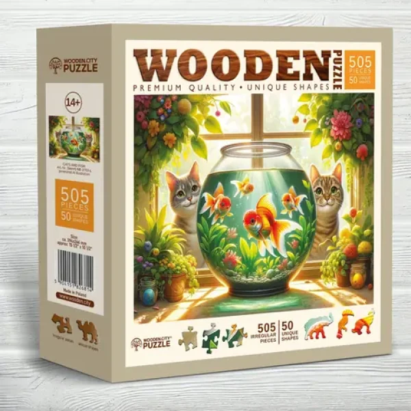 Wooden City Drevené puzzle Mačky a rybičky /505 dielikov/ od 14 rokov