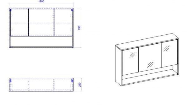 COMAD - Zrkadlová skrinka 120cm 3 dvierka BORNEO COSMOS 5907441299817