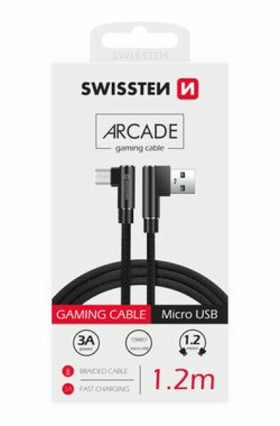 SWISSTEN ARCADE Textilný dátový kábel USB - MICRO USB 1.2m čierna (71527500)