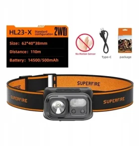 Superfire HL23-X / Čelovka / 120 lm / dosah 110 m / USB-C / IP44 (56462-0)