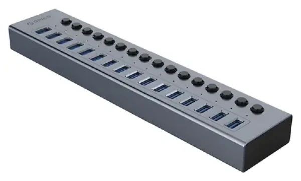 Orico BT2U3-16AB sivá / USB hub s vypínačmi / 16x USB-A 3.0