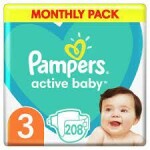 Pampers Active Baby Midi Monthly Pack (208 ks) / Plienky / Veľkosť 3 (6-10 kg) (DIOPMPPIE0056)