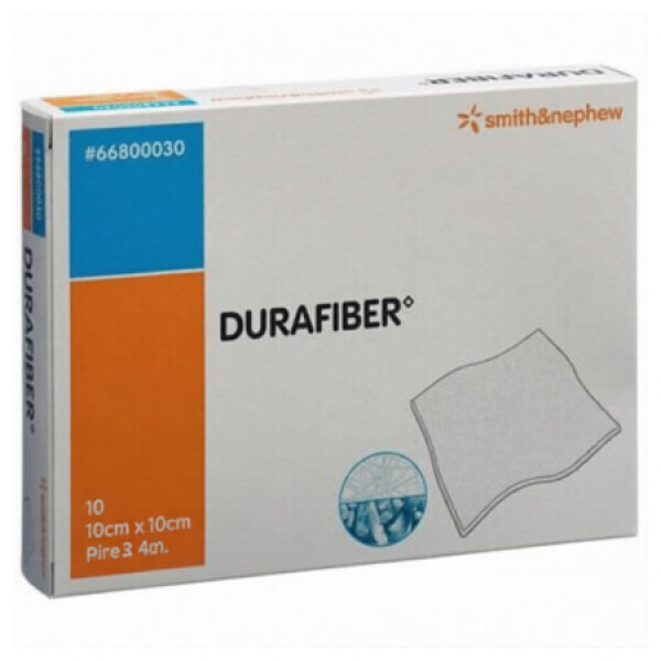 DURAFIBER Krytie na rany 10x10 absorpčné gélujúce krytie z hydrovlákna 10 ks