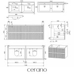 CERANO - Kúpeľňová skrinka Carole - keramické dvojumývadlo Viano - biela matná ryhovaná - 121,5x62,5x46,5 CER-970405