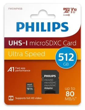 Philips microSDXC 512 GB + adaptér / Micro SD karta / Class 10 / UHS-I U1 / čítanie: 80 MB/s / zápis: 30 MB/s (FM51MP45B/00)