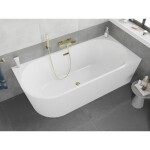 MEXEN/S - Silo voľne stojaca rohová vaňa pravá reliéf 170 x 80, biela, sifón a prepad zlatá 52891708000P-50
