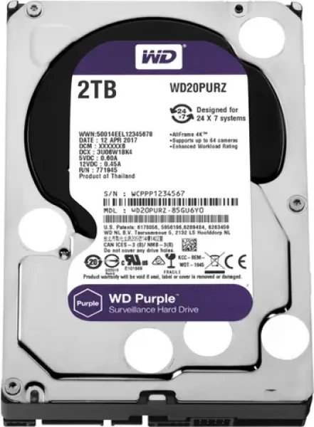 WD Purple 2TB / HDD / 3.5" SATA III / 5 400 rpm / 64MB cache / 3y (WD20PURZ)