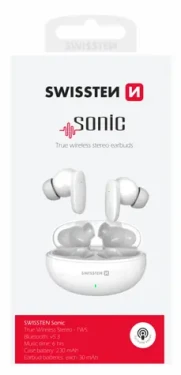 Swissten SONIC TWS biela / Bluetooth slúchadlá / BT 5.3 / 2x 30 mAh / 230 mAh (54400210)