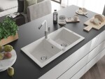 MEXEN/S MEXEN/S - Mario granitový drez 2-bowl vrátane batérie Flora, biela 6504-20-670401-02
