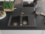 MEXEN/S MEXEN/S - Gaspar granitový drez 1.5 s odkvapkávačom vrátane batérie Flora, čierna kropenatá 6507-76-670401-57-G