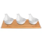Lamart Bamboo Sada Servírovacie misky 3ks biela-hnedá / 27 x 12cm / porcelán-drevo (8590669368624)