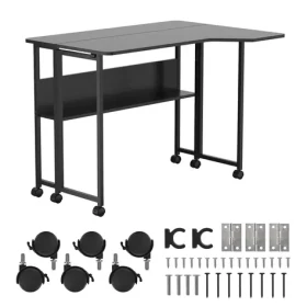 Maclean MC-126 L/B čierna / Skladací stôl / mobilný / 100x73 cm / zalomený, L-tvar / nosnosť 50 kg / s policou (MC-126 L/B)