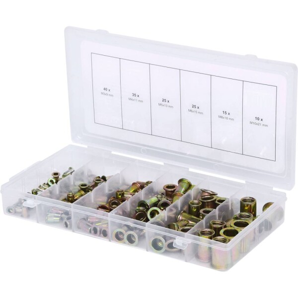 Sortiment závitových nitov, oceľ, M3x9mm-M10x21mm, 150 ks KS Tools 970.0610; 970.0610