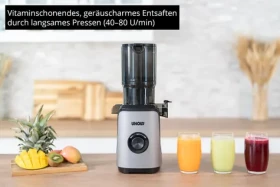 Unold Sam strieborno-čierna / Pomalý odšťavovač / 200 W / 40-80 ot./min / plniaci otvor 110 mm (78275)