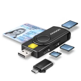 Axagon CRE-SMP2A, USB-A + USB-C PocketReader 4-slot čítačka SMART card (eObčanka) + SD/microSD/SIM (CRE-SMP2A)