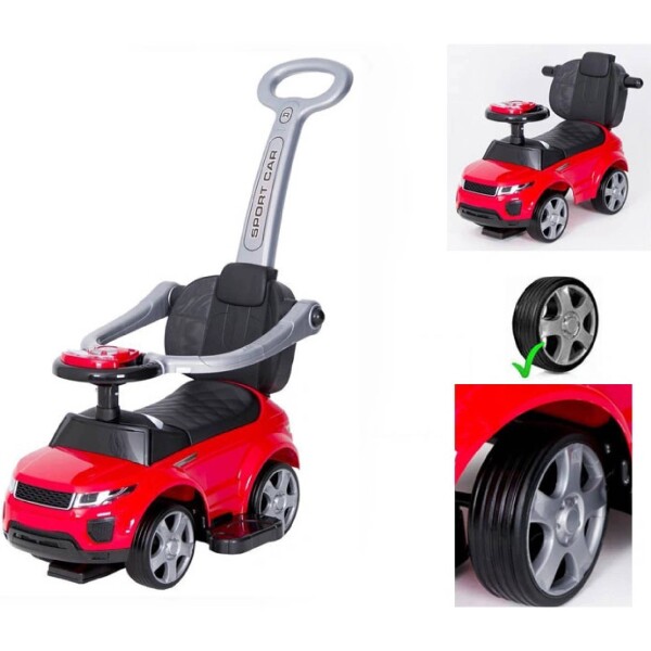 Mamido Mamido Odrážadlo Sport Car s vodiacou tyčou 3v1 GUMOVÉ kolesá červené