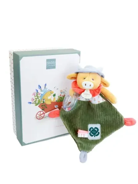 Doudou Darčeková sada Plyšová kravička Aneth s hrkálkou 21 cm