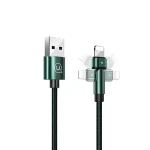 USAMS SJ476 U60 zelená / Dátový kábel / Lightning / Nylonový opletený / Otočný konektor / 2A (SJ476USB02)