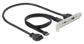 DeLock Slotová záslepka USB-C a USB-A čierna / Adaptér do PC skrine / USB 3.2 Gen 2 / 0,5 m (89934)