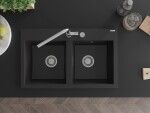 MEXEN MEXEN - Hektor granitový drez 2-bowl 800 x 480 mm, čierna, sifón chróm 6521802000-77