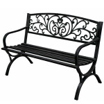 Mamido Záhradná kovová lavica pre 2 osoby dekoratívna čierna