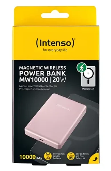 INTENSO MW10000 ružová / Magnetická bezdrôtová powerbanka / 10000 mAh / MagSafe / USB-C 20W (7344033)