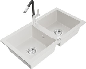 MEXEN/S MEXEN/S - Mario granitový drez 2-bowl vrátane batérie Flora, biela 6504-20-670401-07