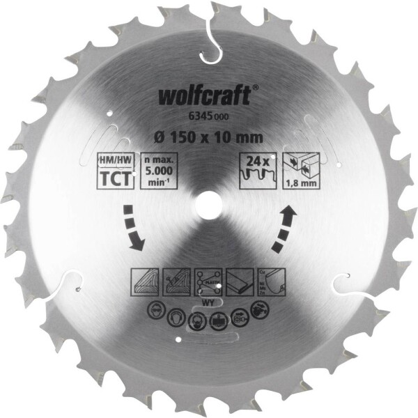 Wolfcraft 6345000 pílový kotúč 150 x 10 x 1.8 mm Počet zubov (na palec): 24 1 ks; 6345000
