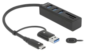 DeLock 63859 / USB hub / USB-A + USB-C / SD a microSD čítačka kariet / USB 3.2 Gen 1 / kovový (63859)