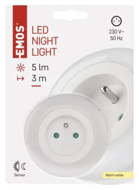 Emos P3320 / LED nočné svetlo / do zásuvky 230V / fotosenzor / priechodná zásuvka / 5 lm (1456000170)