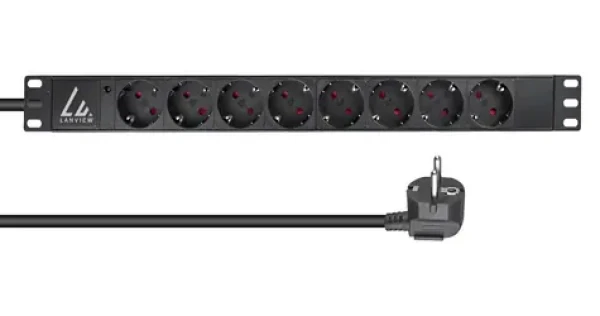 Lanview Rozvodný panel do racku 19" / Rozvodný panel / 1U / 8x Schuko / 16 A / 2 m (LVR-2MSCH-LIC-SCH8)