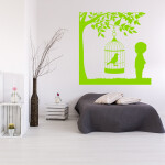 Veselá Stena Samolepka Vtáčik v klietke na strome Farba: biela, Veľkosť: 40 x 40 cm