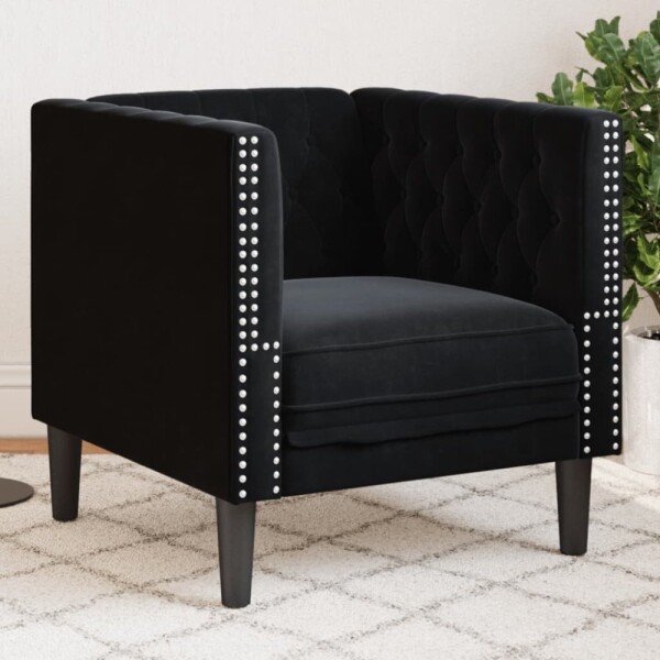 VidaXL Fotel Chesterfield, Čierny, tapicerowany aksamitem
