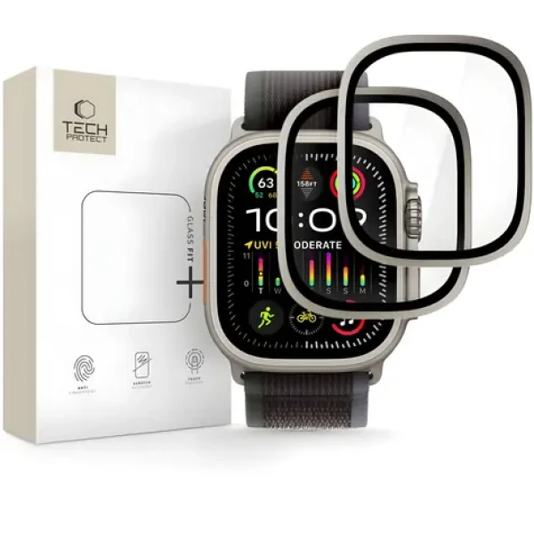 Tech-Protect Tvrdené sklo strieborná, čierny rámček / Tvrdené sklo pre chytré hodinky / Apple Watch Ultra 49 mm / 2 ks