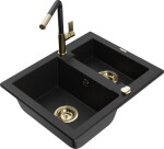 MEXEN/S MEXEN/S - Carlos granitový drez 1.5 vrátane batérie Flora, čierna 6518-77-670401-57-G