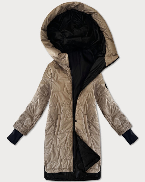 Béžová dámska prešívaná bunda s úpletovým lemom na stiahnutie S'West (B8505-12) odstíny béžové 46