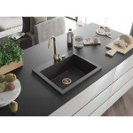 MEXEN/S MEXEN/S - Elix granitový drez 1-miska 600 x 500 mm, čierna kropenatá, sifón zlatá 6525601005-76-G