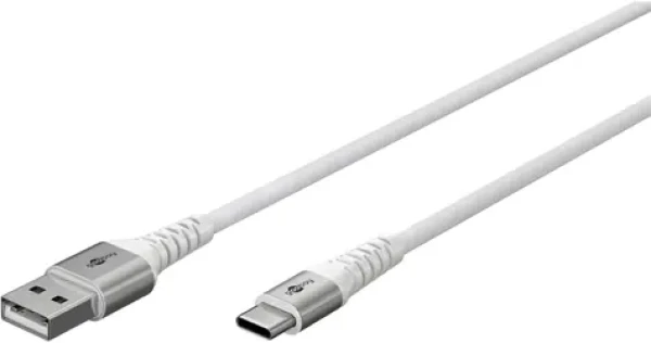 Goobay USB-C - USB-A biela / Dátový kábel / Textilné opletenie / Kovové konektory / 1 m (74530)