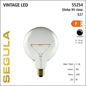 SEGULA LED žiarovka Globe 95 číra 3W / E27 / 260lm / 2200K / stmievateľná (55254)