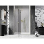 MEXEN/S - Lunar L sprchové dvere krídlové ľavé 130, transparent, zlatá kartáčovaná 834L-130-000-55-00-L