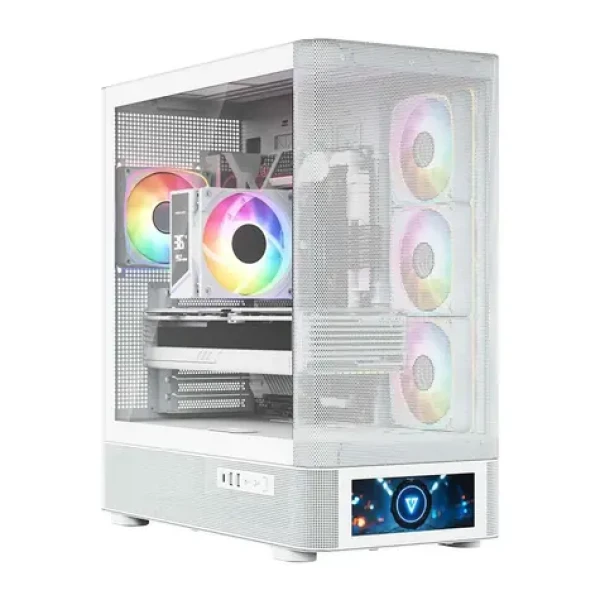Modecom Volcano AQ500 ARGB biela / Skriňa / ATX / tvrdené sklo / ARGB podsvietenie / 1x USB-C 3.2 / 2x USB 3.0 (MC-A-AQ500-4FA-W)