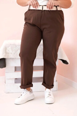 Dámske Plus veľkosť bavlnené nohavice s opaskom Brown 4XL