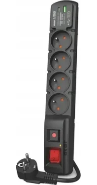 Acar F4 čierna / Prepäťová ochrana / 4 zásuvky / 1,5 m (W2439)