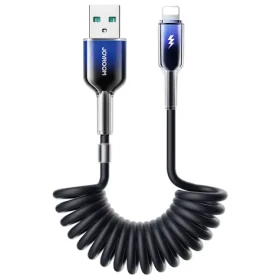 Joyroom S-A43 Crystal-Clear Series Nabíjací špirálový kábel USB-A (M) - Lightning (M) 3A 1.5m čierna (6956116728199)