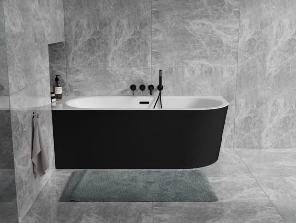 BESCO - Voľne stojaca vaňa AVITA A-LINE čierna/biela, sifón so štrbinovým prepadom - Farba sifónu - Grafitová, Rozmer vane - 170 × 75 cm, Spôsob prevedenia - Ľavé VANAVITAL17LGBW