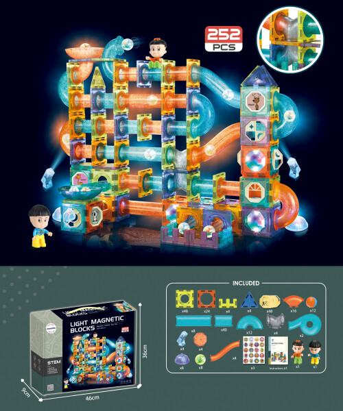Mamido Mamido Magnetická svítící stavebnice kuličková dráha 252 dílů XXL