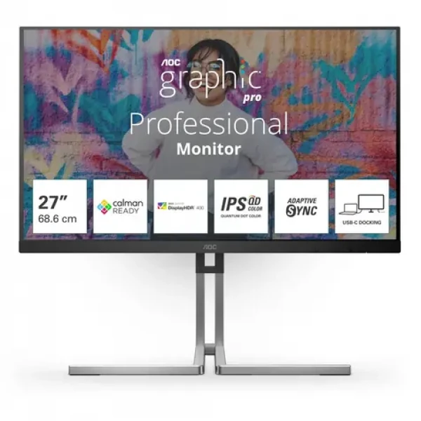 27" AOC Q27U3CV čierna / IPS / 2560x1440 / 16:9 / 4ms / 1000:1 / 420cd-m2 / HDMI + DP + USB-C / VESA (Q27U3CV)
