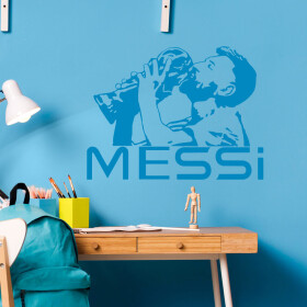 Veselá Stena Samolepka Lionel Messi pohár Farba: modrá, Veľkosť: 80 x 60 cm