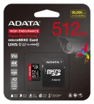 ADATA High Endurance 512GB / Pamäťová karta microSDXC / UHS-I U3 / čítanie 100 MB/s / zápis 85 MB/s / adaptér (AUSDX512GUI3V30SHA2-RA1)